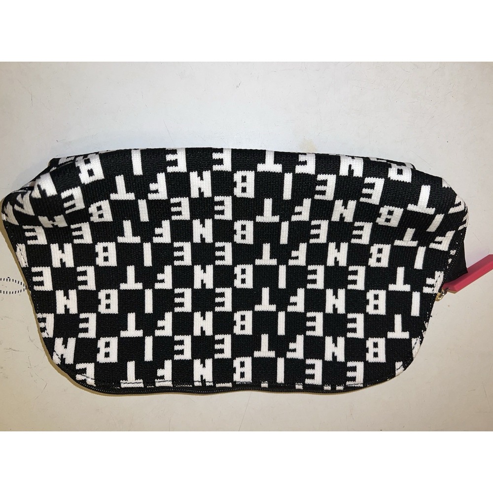 Benefit Cosmetics Black White Knit Monogram Cosmetic Bag Wide Opening